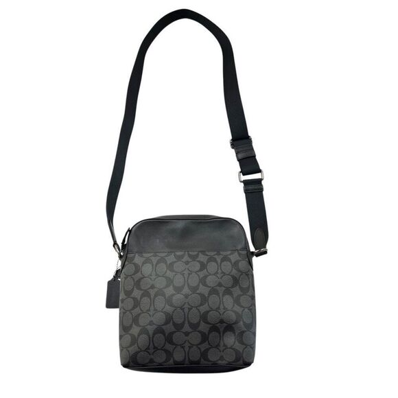 Coach NWOT Houston Crossbody Bag Signature Coated Canvas and Leather Black - Picture 2 of 15